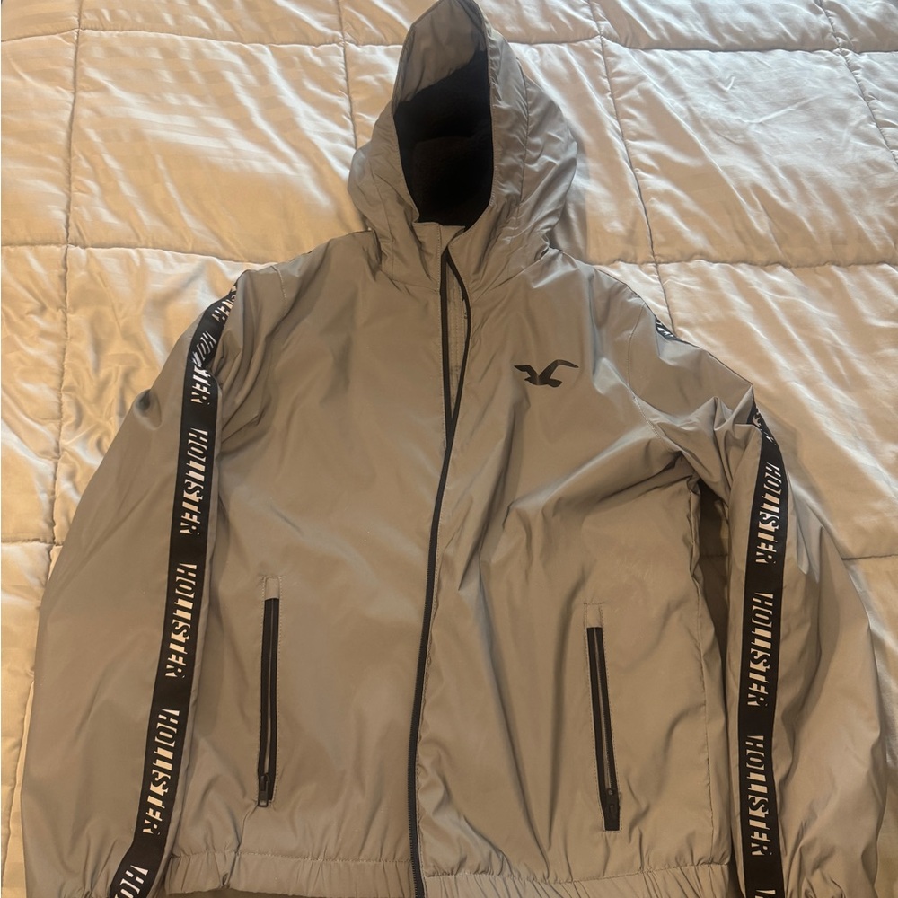 Hollister Light Gray Windbreaker with Black Accents